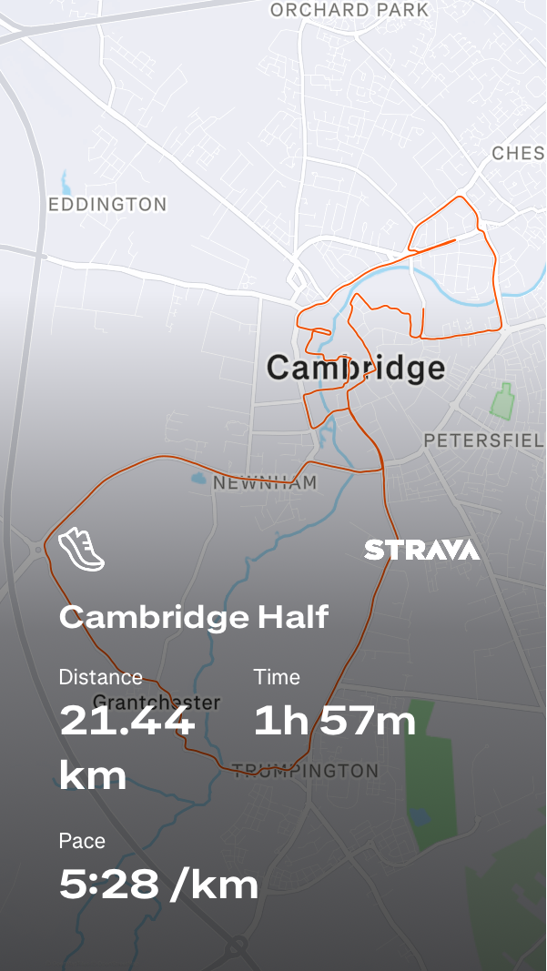 Cambridge Half Marathon route